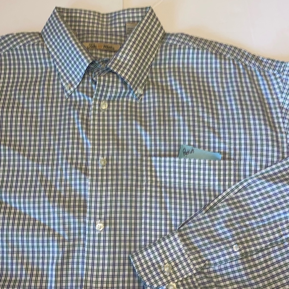 Peter Millar long sleeve dress shirt size XL white blue green